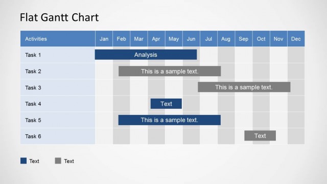 Flat PowerPoint Gantt Chart – Year Plan by Month