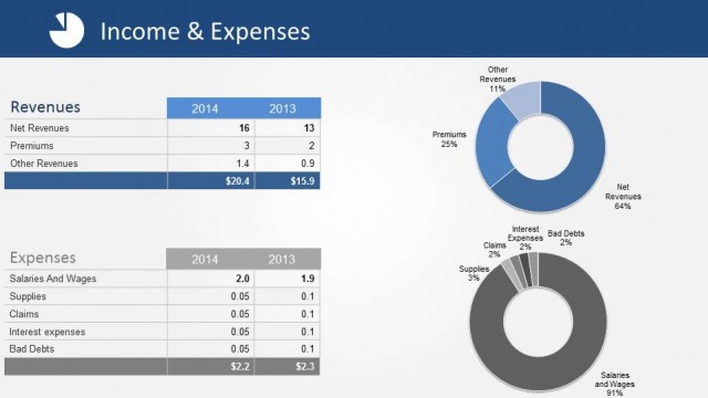 Revenues and Expenses Categories Donut Charts