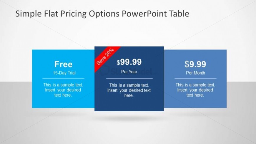 Simple three column pricing options table