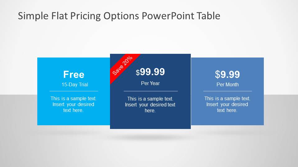 Simple three column pricing options table