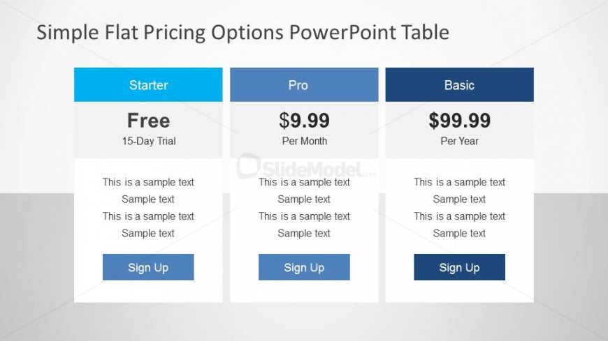 Web Pricing Options PowerPoint Table
