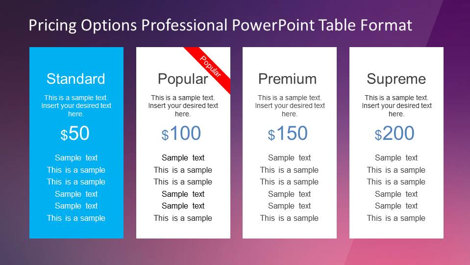 value 7 table present PowerPoint Options SlideModel Pricing  Template Professional