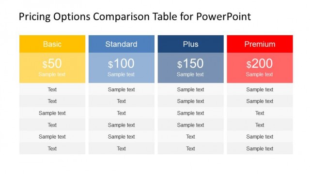 Professional Plans and Pricing PowerPoint Table