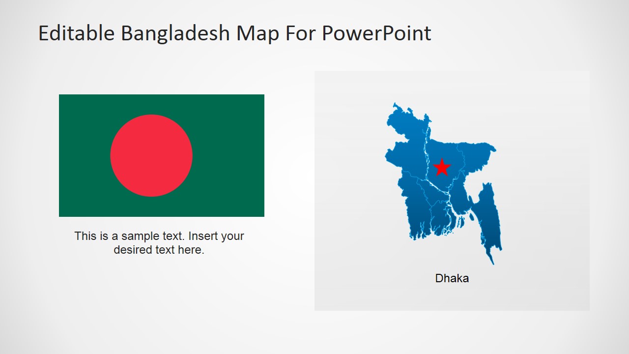 PowerPoint Bangladesh Map with Flag and Capital City Marker