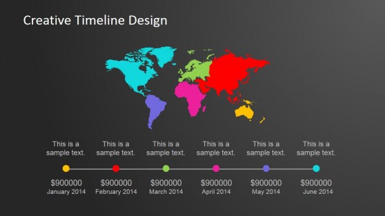 Continental Worldmap Horizontal PowerPoint Timeline