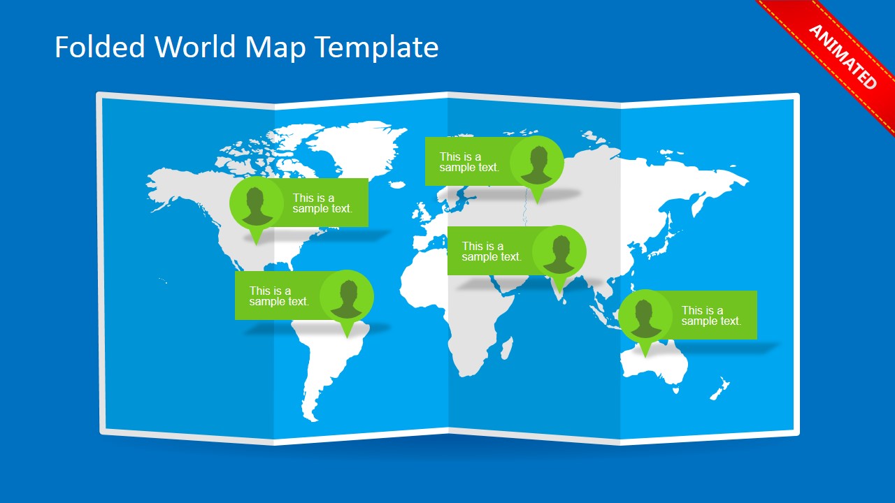 World Map Callout PowerPoint Slide Design with 3D Folded Effect