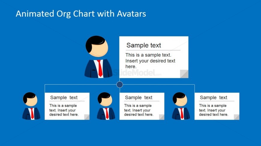 2 Levels Org Chart with Avatars & Text Boxes