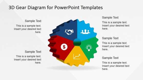 Colored 3D Gear with Icons for PowerPoint