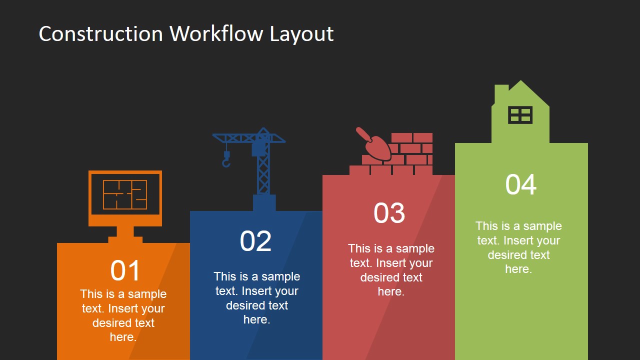 process used business model PowerPoint for Layout Construction  SlideModel Workflow