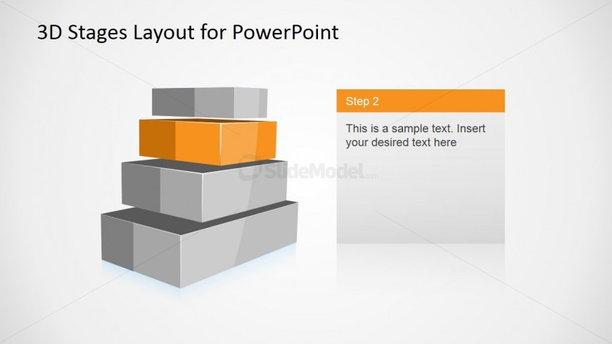 4 Levels 3D Staged Diagram for PowerPoint - Level 2