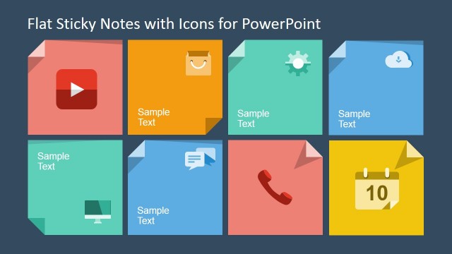 Flat Sticky Notes with Icons for PowerPoint
