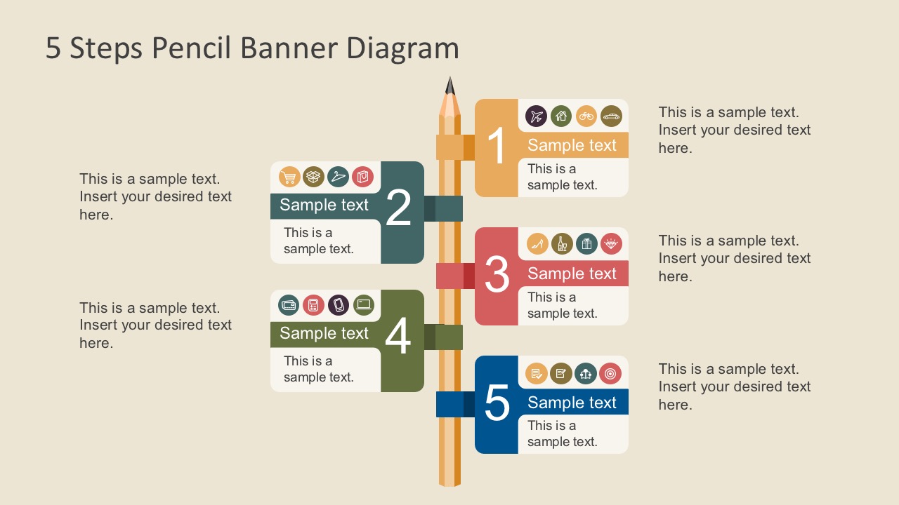 5 Steps Pencil Banner Powerpoint Infographics Slidemodel