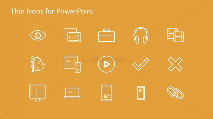 15 Thin Icons Over Orange Background