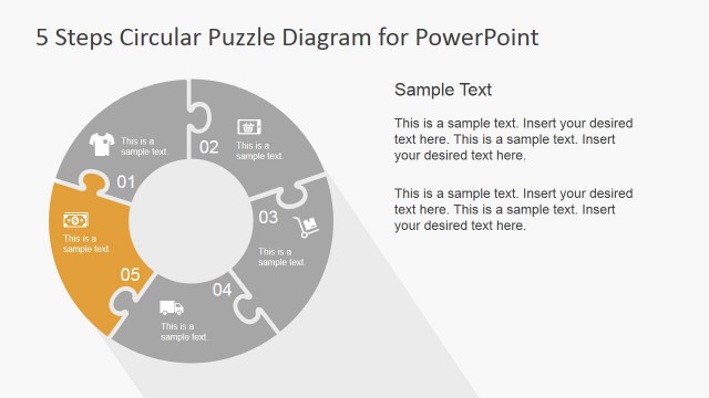 Five Steps Jigsaw Puzzle Ring Diagram for PowerPoint
