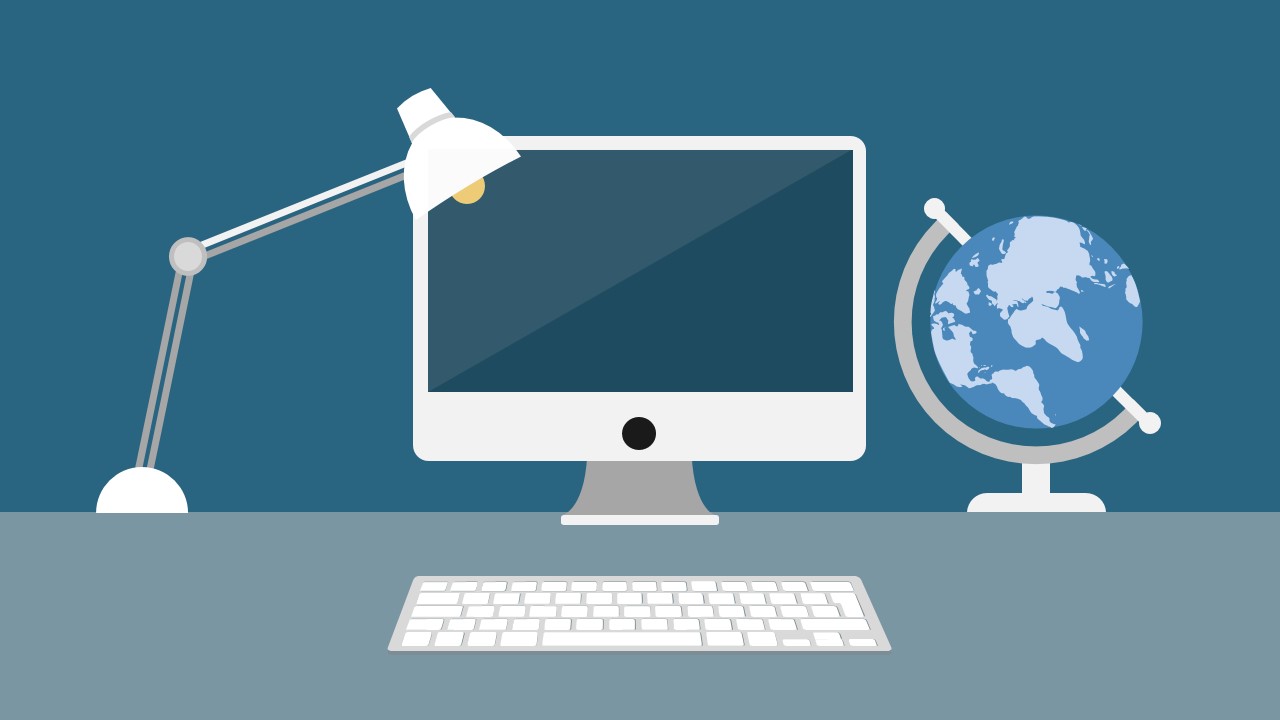 Modern Computer Desk PowerPoint Template SlideModel