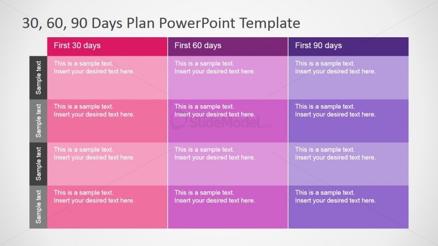 30 60 90 Days Plan Table Diagram For Powerpoint Slidemodel 0013