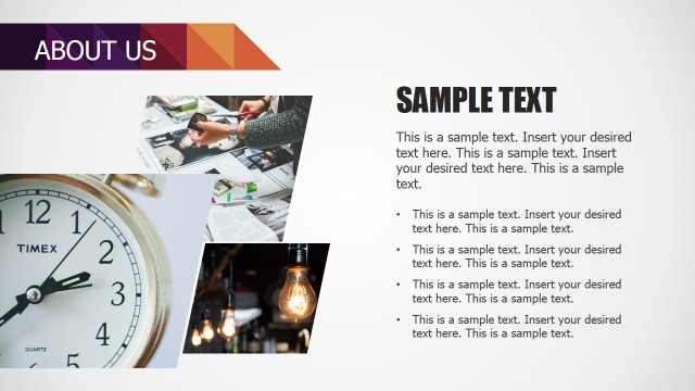 About Us Section with Picures and Text