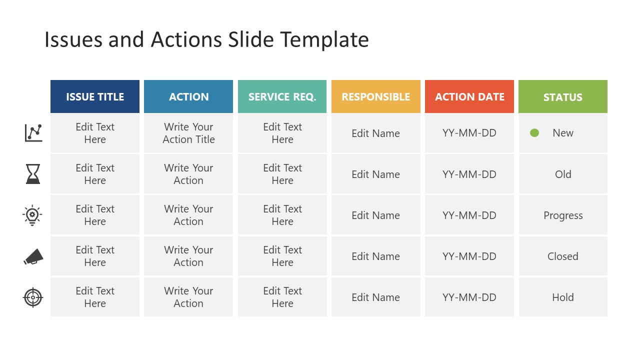 Issue and Action Charter Template Slide 