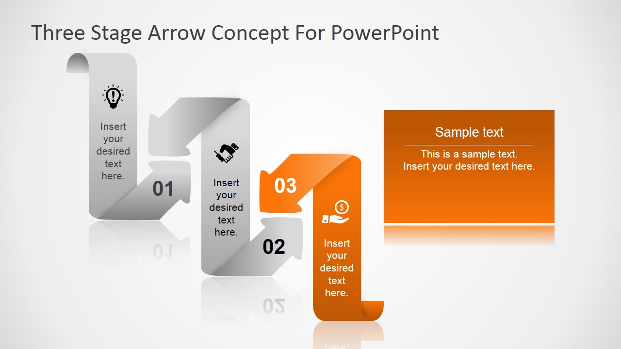 Curved Arrow Three Steps Powerpoint Diagram Slidemodel 2166
