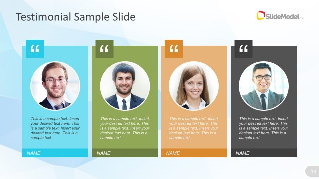 4 Columns Product Testimonials PowerPoint Graphics