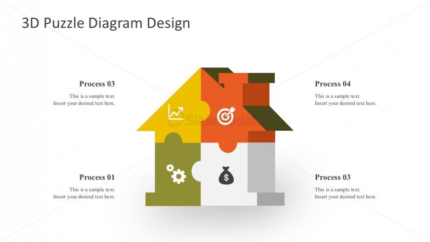3D House Puzzle Design With 4 Process Steps