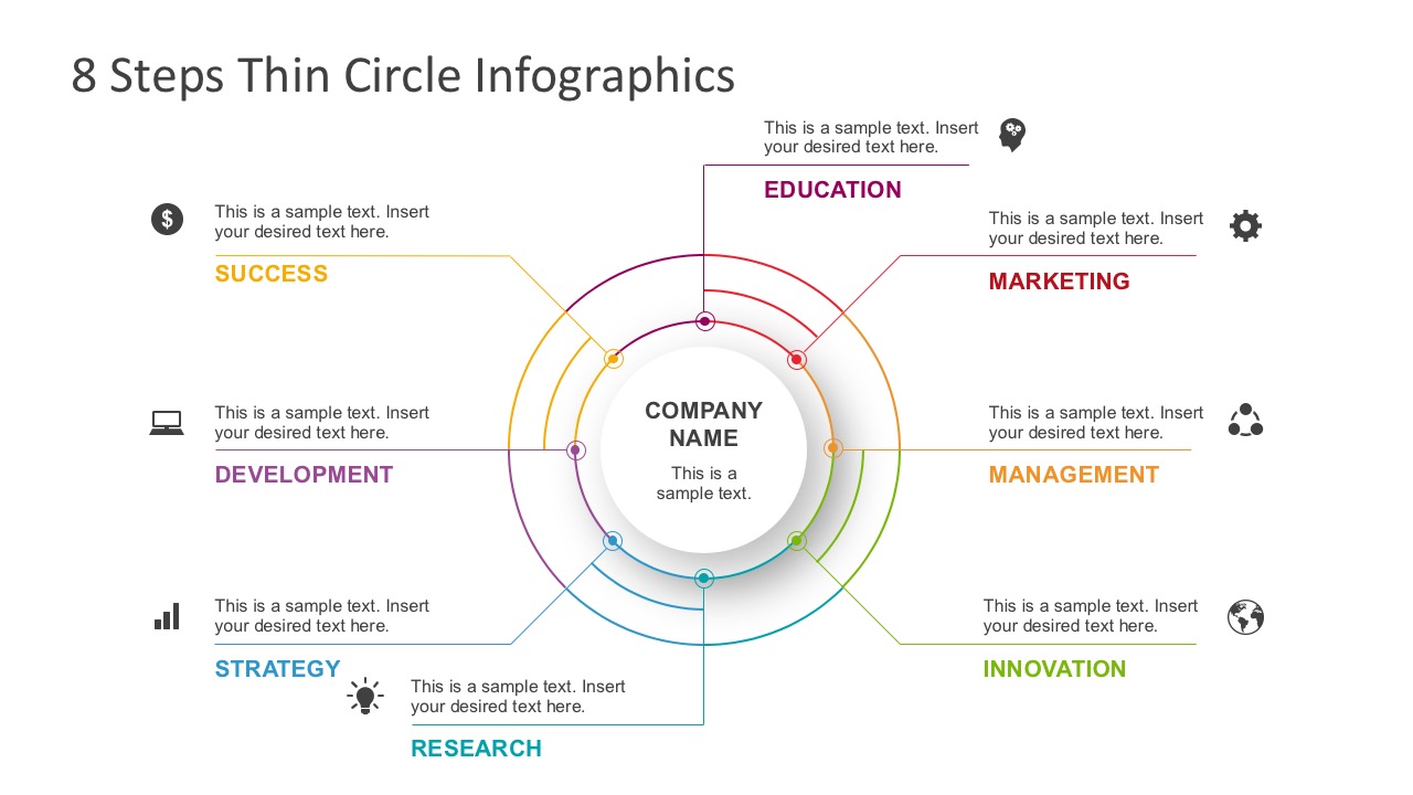 Eight Steps Thin Circle Infographics Slides