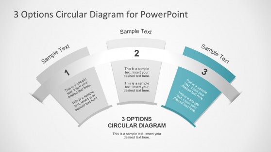 Flat Style 3 Options Fan Diagrams PowerPoint Slides