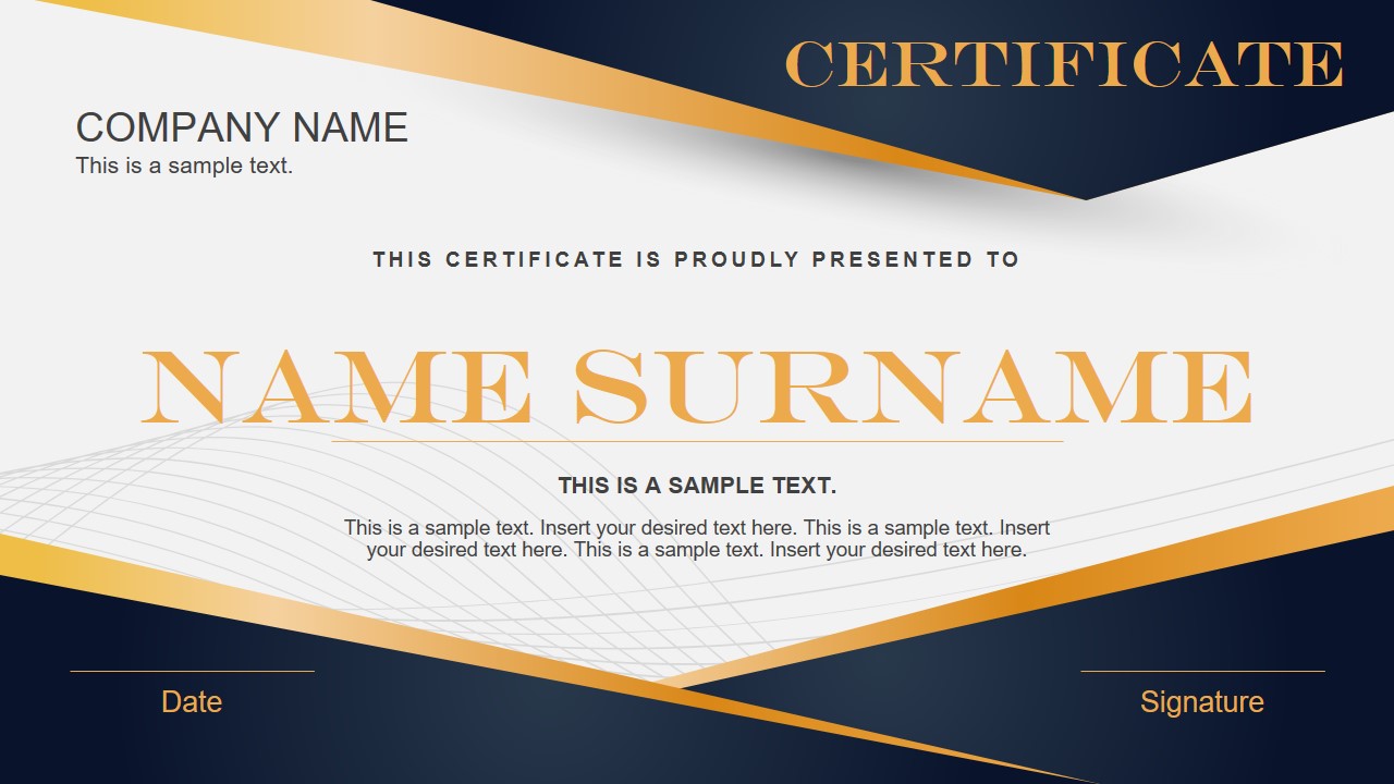 Blue Yellow Gra Nt Certificate PowerPoint Template