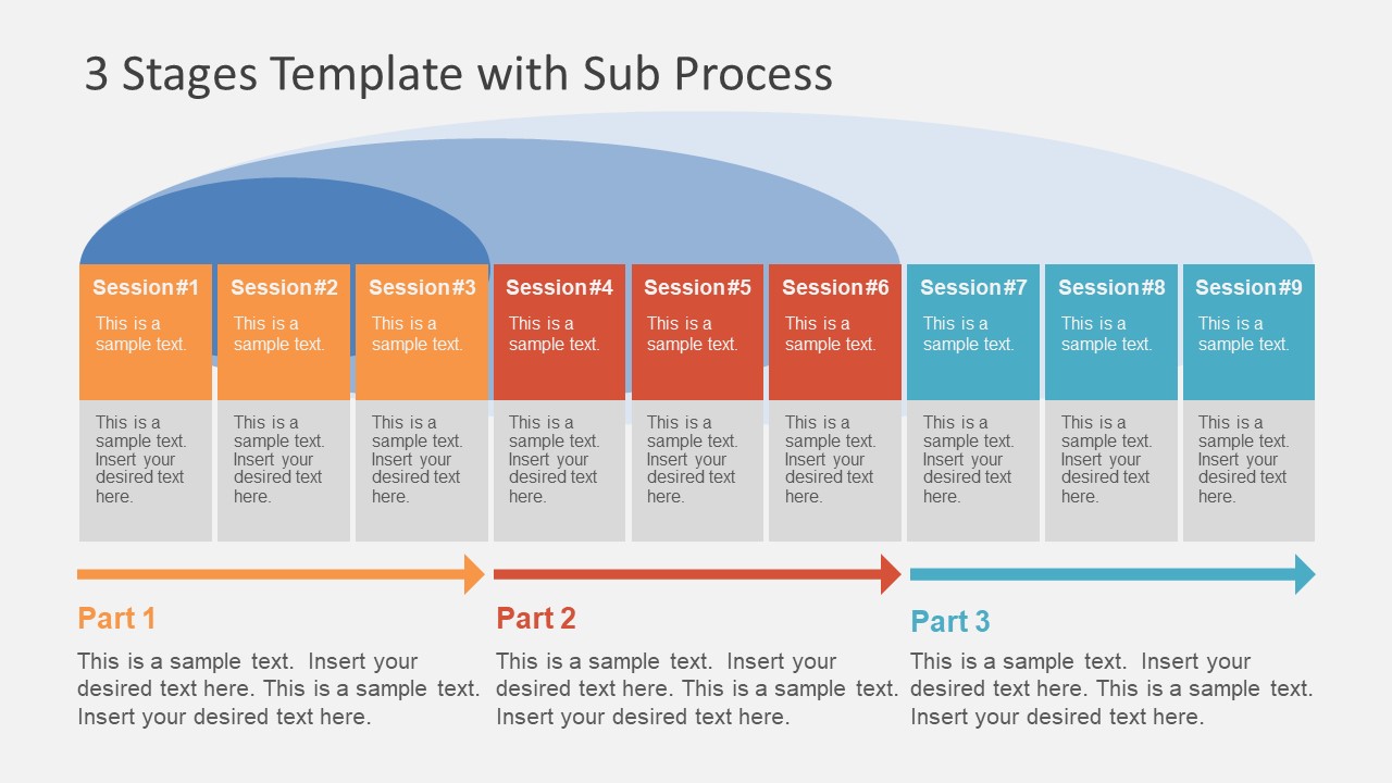 3 Stages Template with Sub Process - SlideModel process flow diagram template ppt 