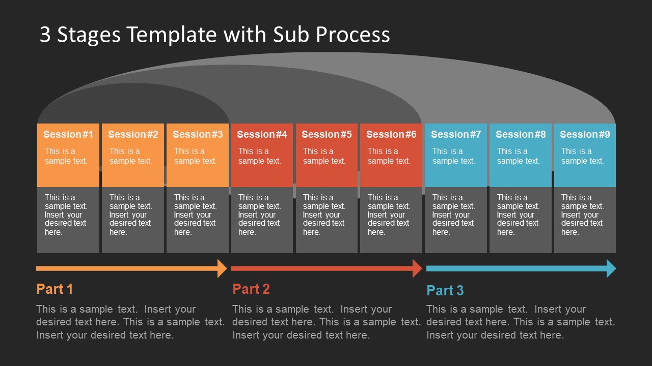 3 Stages Template with Sub Process - SlideModel funnel diagram icon 