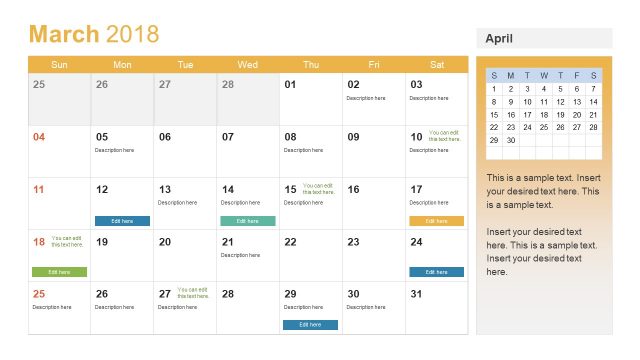 Editable Calendar Slide for New year