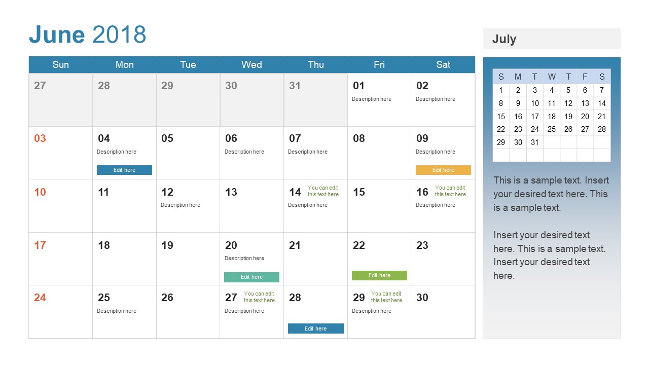 June Calendar Template of Tables and Text