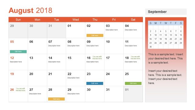 Event Planning Format of Calendar Presentation
