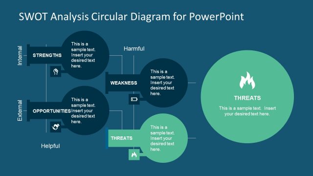 PPT Diagram of SWOT with Circular Icons