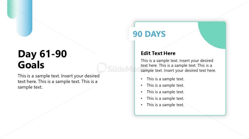 Creative Chart Slide with Text Box to Present Goals from Day 61-90