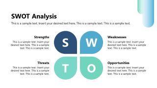 SWOT PPT Slide with Creative Four Segment Diagram