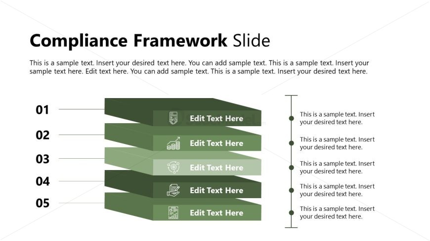 Compliance Framework Presentation Slide with 5 Layered Diagram