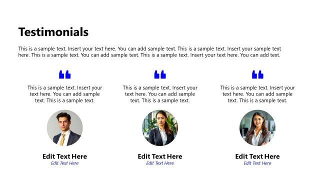 Testimonials Slide with Images & Double Quotation