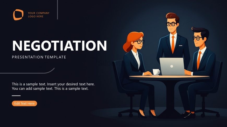 Negotiation Presentation Template Cover Slide with Professionals Discussion Scene