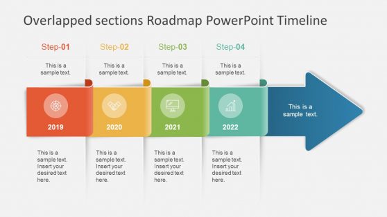 4-Column Overlapped Sections Roadmap PowerPoint Timeline