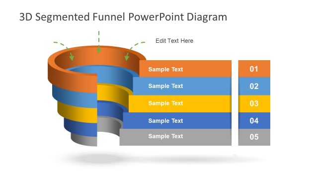 3D 5 Step Segmented Funnel Diagram