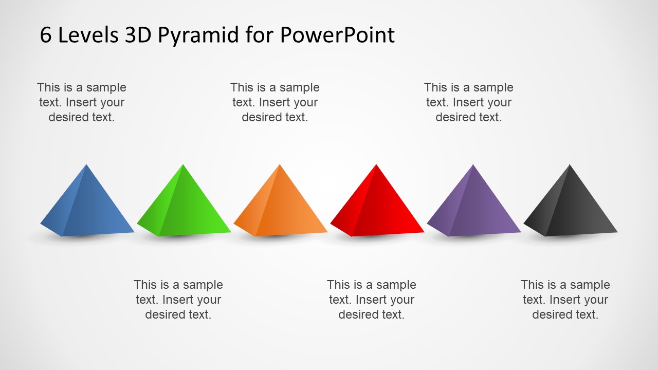 6 Levels 3D Pyramid Template for PowerPoint SlideModel
