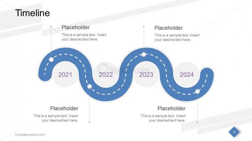 Curved Timeline with 4 Milestones