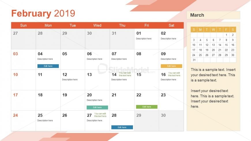 Monthly Calendar 2019 Template February