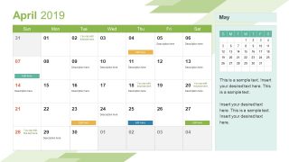 Monthly Calendar 2019 Template April