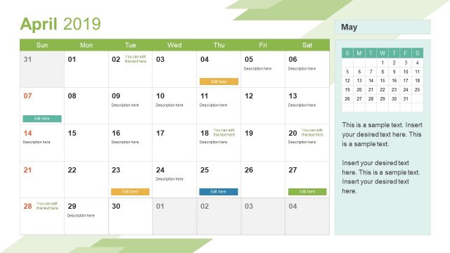 April PowerPoint Calendar 2019