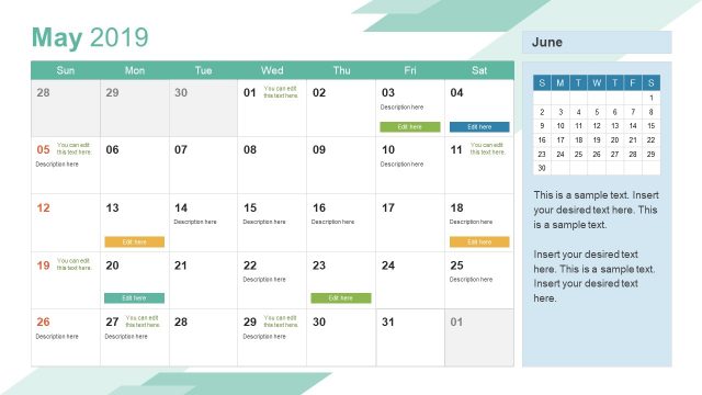 May PowerPoint Calendar 2019