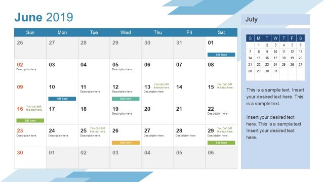 June PowerPoint Calendar 2019