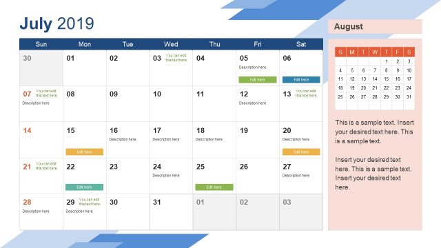 July PowerPoint Calendar 2019