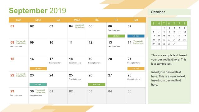 September PowerPoint Calendar 2019